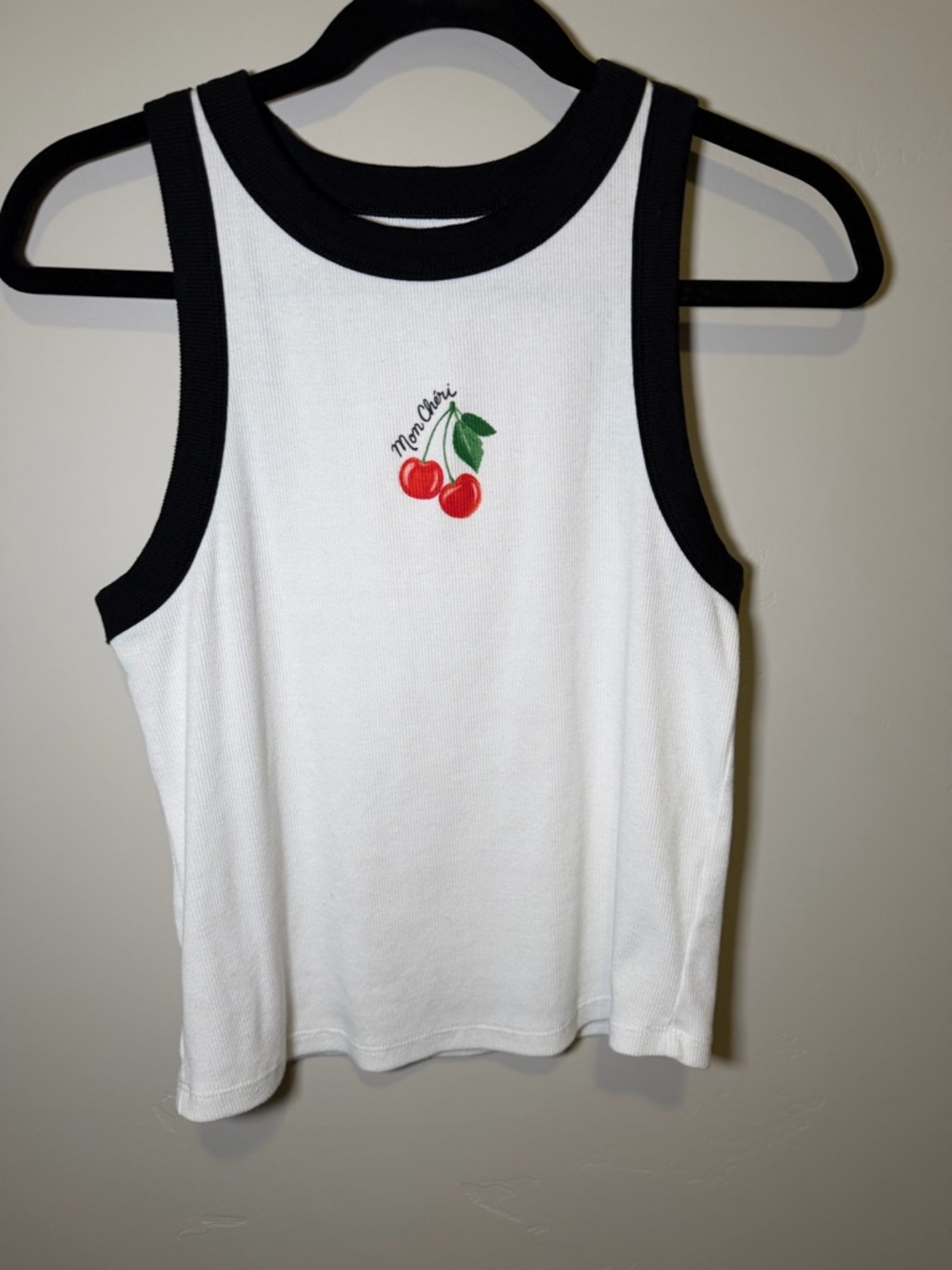 Old Navy White Tank with Black Trim and Cherry Motif